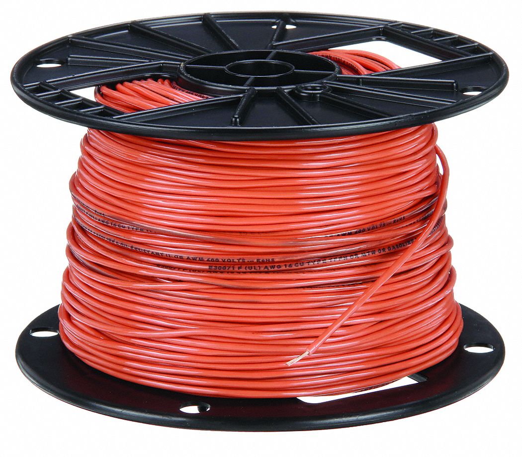 Building Wire: Copper, 16 AWG, 1 Conductors, Stranded, Orange, 500 ft Lg, TFFN