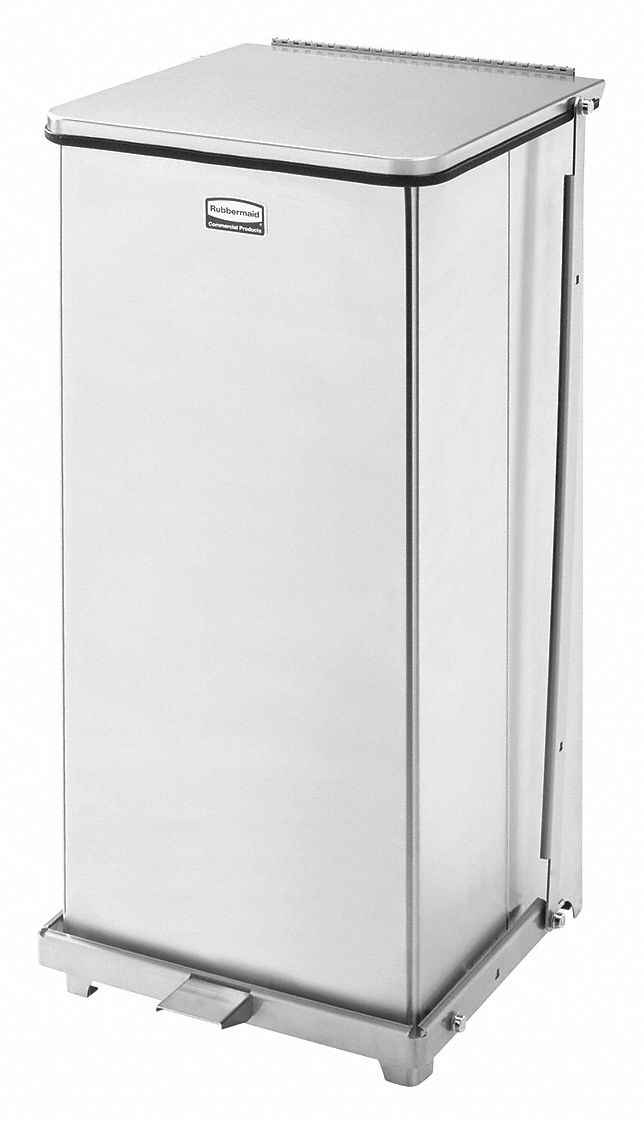 STEP-ON TRASH CONTAINER, STAINLESS STEEL, 24 GALLON CAPACITY, SILVER