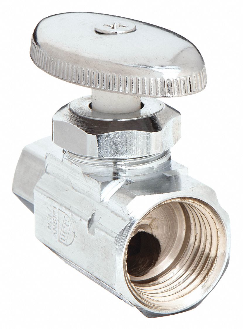 WATER SUPPLY STOP: ½ IN COMPRESSION, ⅜ IN COMPRESSION, CHROME-PLATED BRASS, OVAL