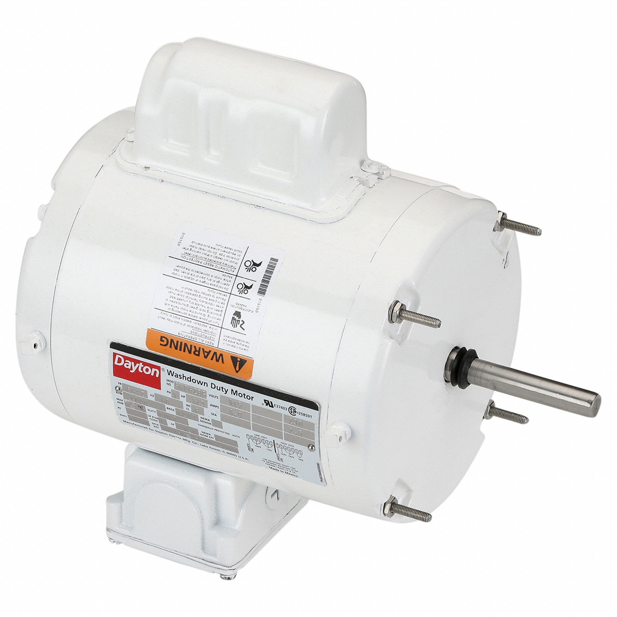 Washdown Motor: Permanent Split Capacitor, 1/3 hp Horsepower, 1, 700 RPM RPM, 115/230V AC
