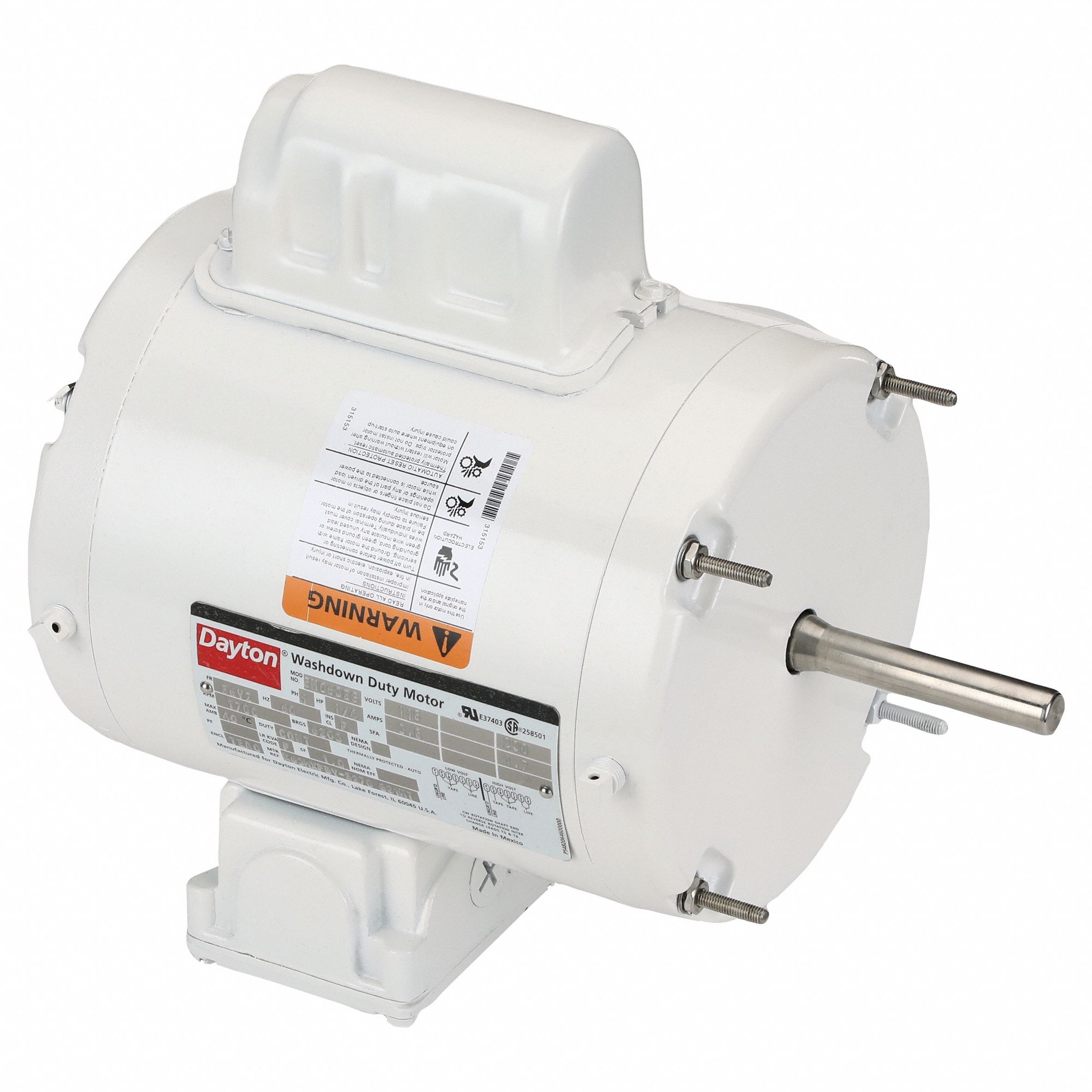 Washdown Motor: Permanent Split Capacitor, 1/4 hp Horsepower, 1, 700 RPM RPM, 115/230V AC