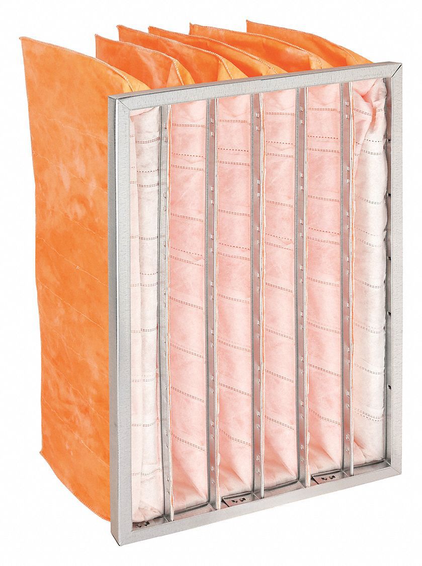 Pocket Air Filter: 24 in x 12 in x 15 in, MERV 11, Orange, Synthetic, 6 Pockets