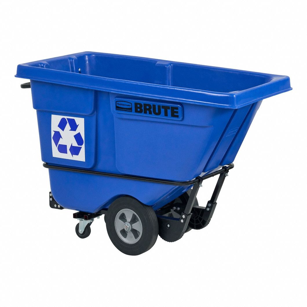 Tilt Truck for Recyclables: 13.5 cu ft Cubic Foot Capacity, 850 lb Load Capacity, Blue, Flat