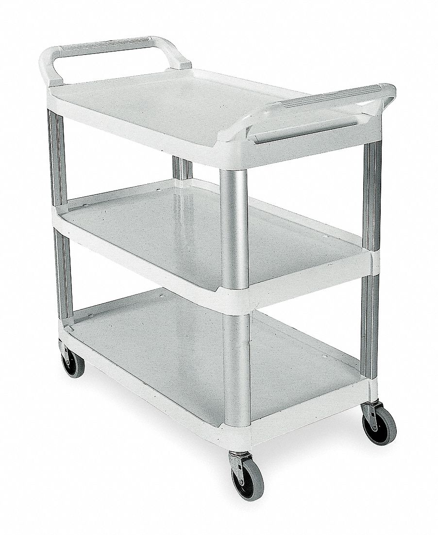 DUAL-HANDLE UTILITY CART WITH LIPPED PLASTIC SHELVES, 40 IN X 20 IN