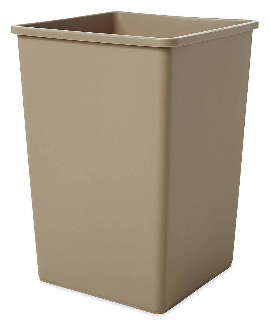 TRASH CAN,SQUARE,35 GAL.,BEIGE