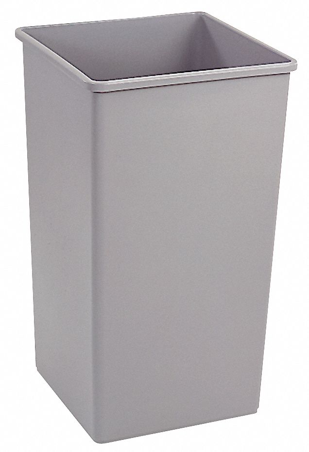 TRASH CAN,SQUARE,35 GAL.,GRAY