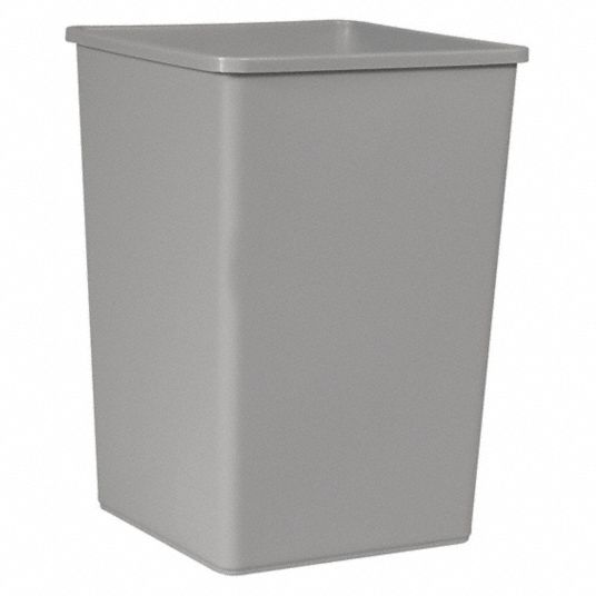 RUBBERMAID COMMERCIAL PRODUCTS Trash Can: Square, Gray, 35 gal Capacity ...