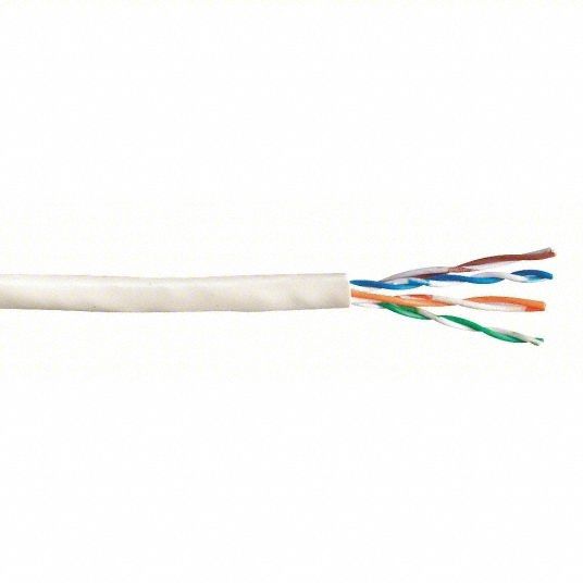 Category Cable: 1, 000 ft Cable Lg, 24 AWG, Plenum, White, PVC, Std, 5131361E, 5e, 4 Pairs