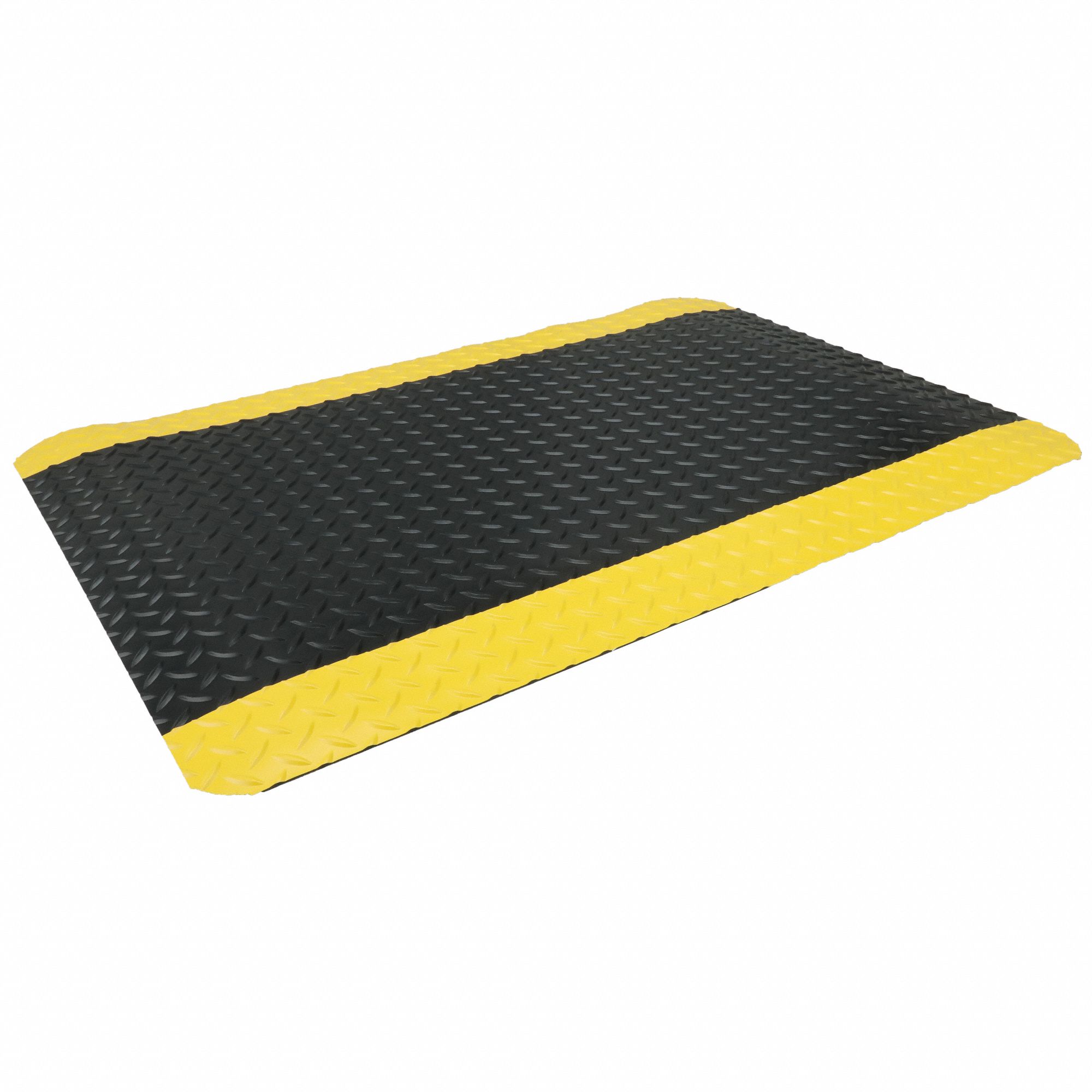 ANTIFATIGUE MAT, RECTANGULAR, DIAMOND PATTERN, BEVELLED EDGE, BLK/YLW, 3X2 FT, 9/16 IN THICK, VINYL