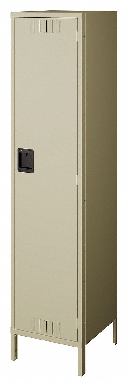 Wardrobe Locker: 12 in x 15 in x 78 in, Louvered, 1 Tiers, 1 Units Wide, Padlock Hasp, Tan
