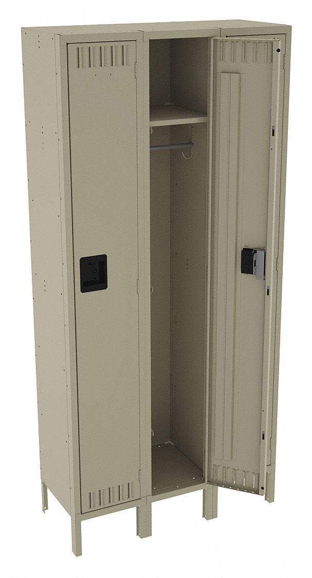 Wardrobe Locker: 36 in x 15 in x 78 in, Louvered, 1 Tiers, 3 Units Wide, Padlock Hasp, Tan