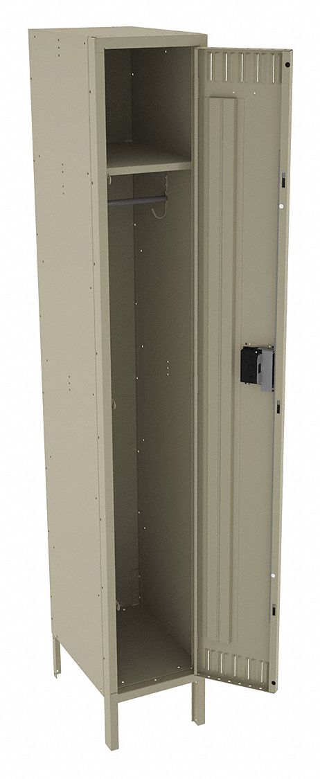 Wardrobe Locker: 12 in x 18 in x 78 in, Louvered, 1 Tiers, 1 Units Wide, Padlock Hasp, Tan