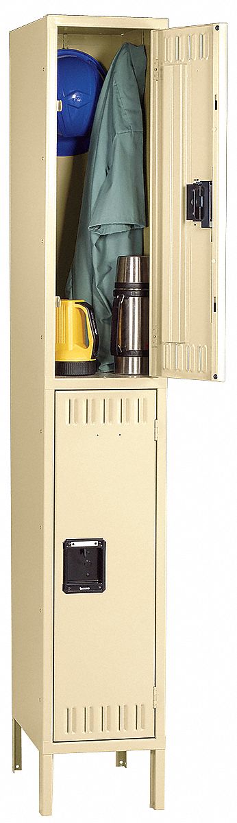 Wardrobe Locker: 12 in x 12 in x 12 in, Louvered, 2 Tiers, 1 Units Wide, Padlock Hasp, Tan