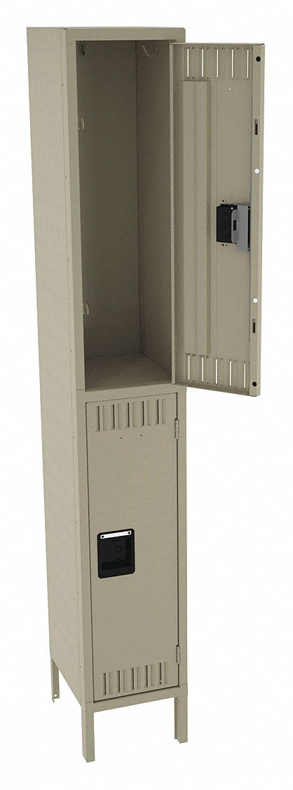 Wardrobe Locker: 12 in x 15 in x 78 in, Louvered, 2 Tiers, 1 Units Wide, Padlock Hasp, Tan