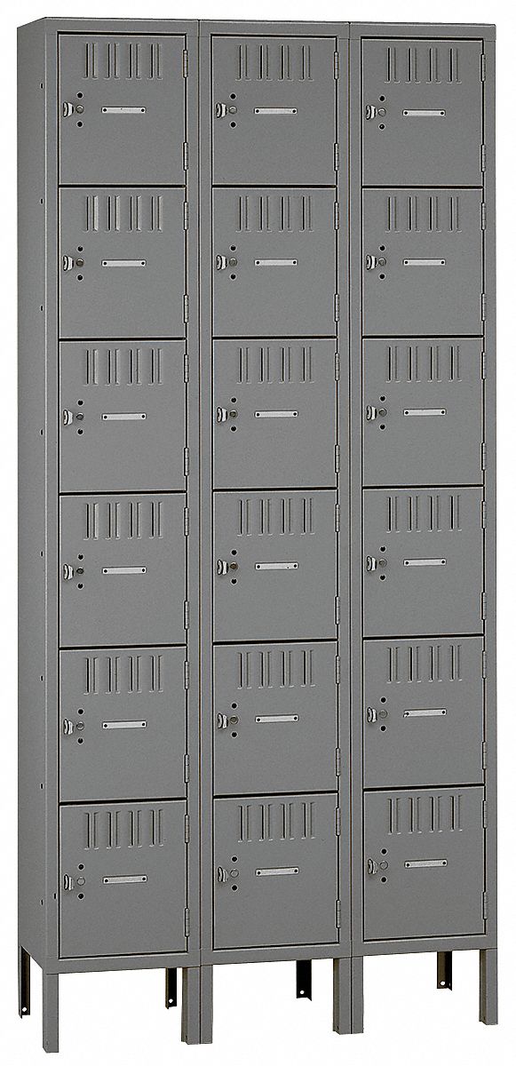Box Locker Louvered 3 Wide 6 Tier Gray