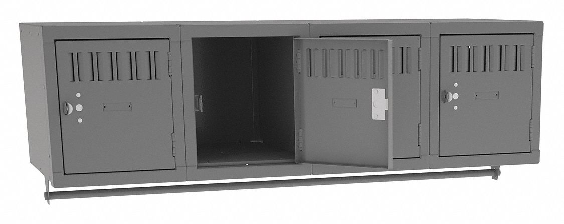 Wall Mount Box Locker: 48 in x 18 in x 12 in, 1 Tiers, 4 Units Wide, Louvered, Padlock Hasp