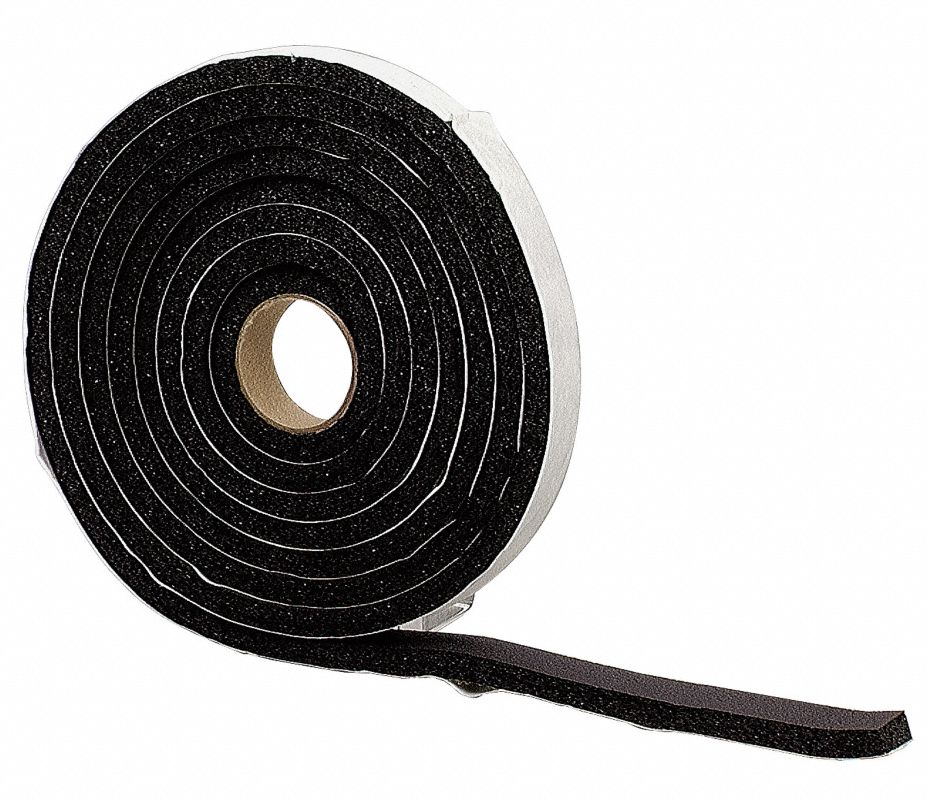 GRAINGER APPROVED Sello de Espuma, Esponja, Negro, Longitud Total 10 pies, Ancho Total 11/4