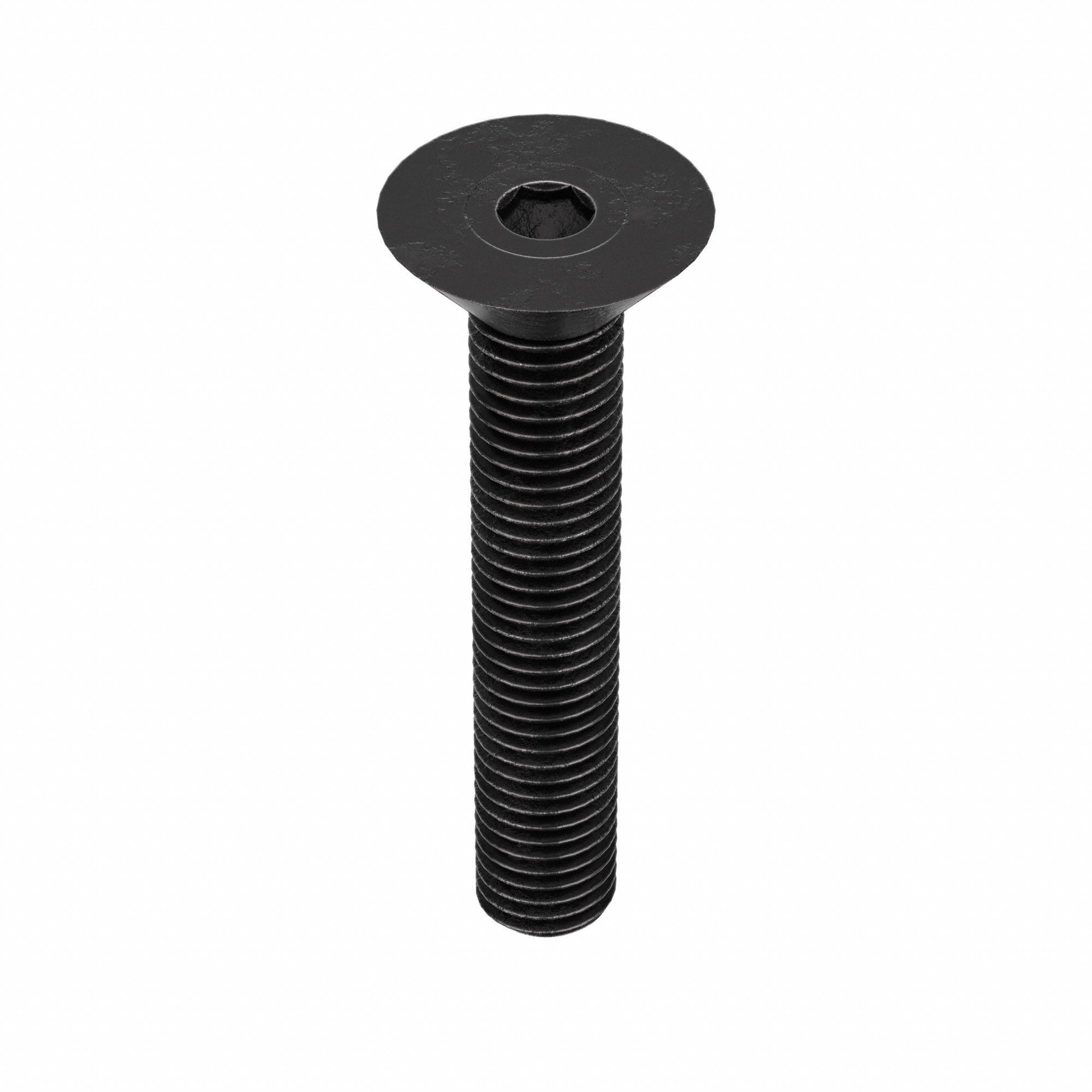 Socket Flat Head Screw: 1/4"-28 Thread Size, 1 1/4 in Lg, Flat, Black Oxide, Alloy Steel, 100 PK