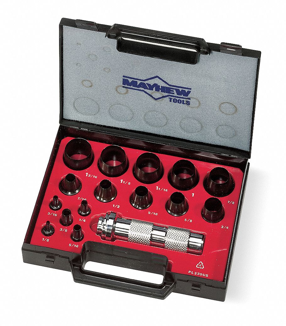 HOLLOW PUNCH SET, ½ IN/¾ IN/1 IN/4¾ IN OVERALL L, 16 PIECES, CASE, SAE, HOLLOW, HOLLOW PUNCH