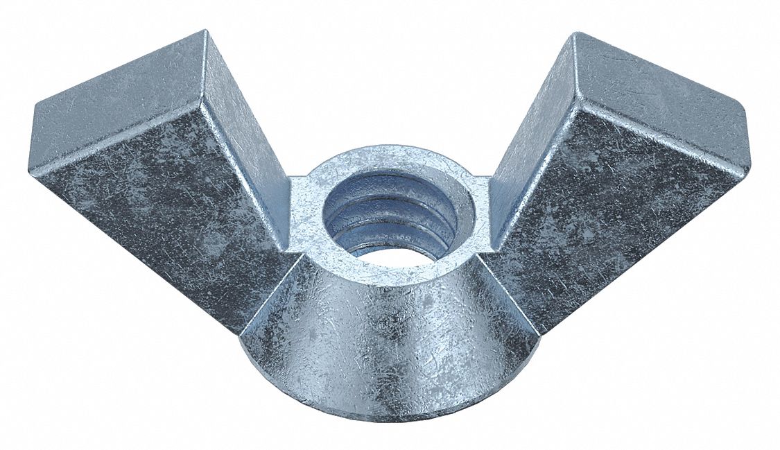 Wing Nut: 1/4"-20 Thread Size, Steel, Low Carbon, Zinc-Plated, 1 1/16 in Max Wing Span, 10 PK