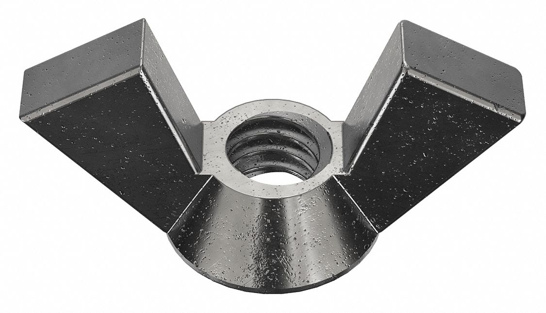 Wing Nut: 1/4"-20 Thread Size, Steel, Low Carbon, Plain, 1 1/16 in Max Wing Span, 10 PK