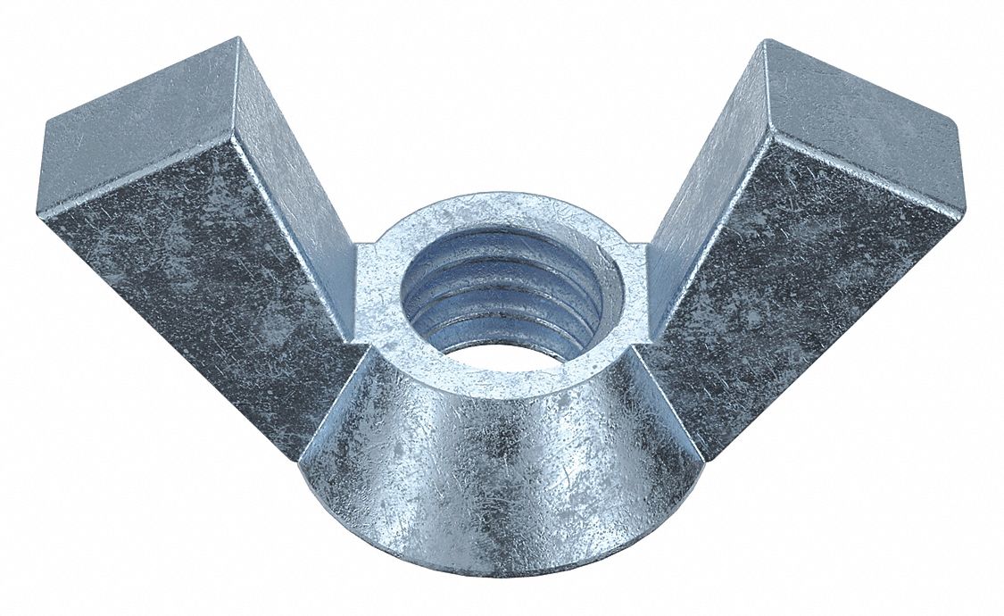 Wing Nut: 3/8"-16 Thread Size, Steel, Low Carbon, Zinc-Plated, 1 5/8 in Max Wing Span, 10 PK