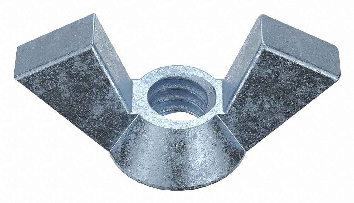 Wing Nut: 1/4"-20 Thread Size, Steel, Low Carbon, Zinc-Plated, 1 1/2 in Max Wing Span, 10 PK