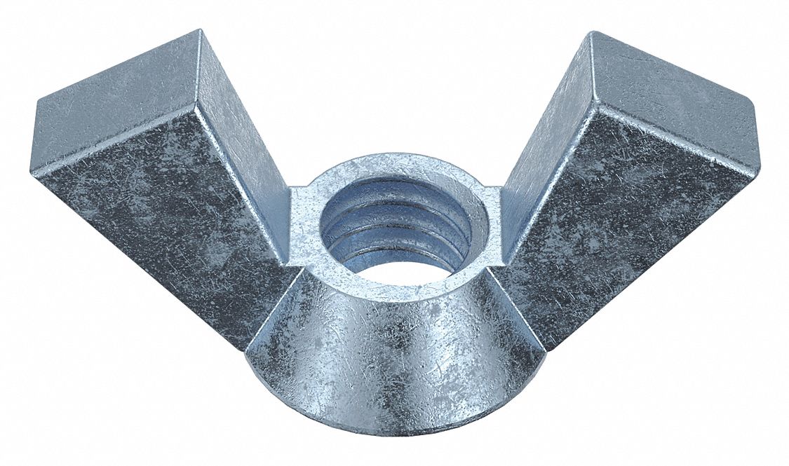Wing Nut: 5/16"-18 Thread Size, Steel, Low Carbon, Zinc-Plated, 1 1/2 in Max Wing Span, 10 PK
