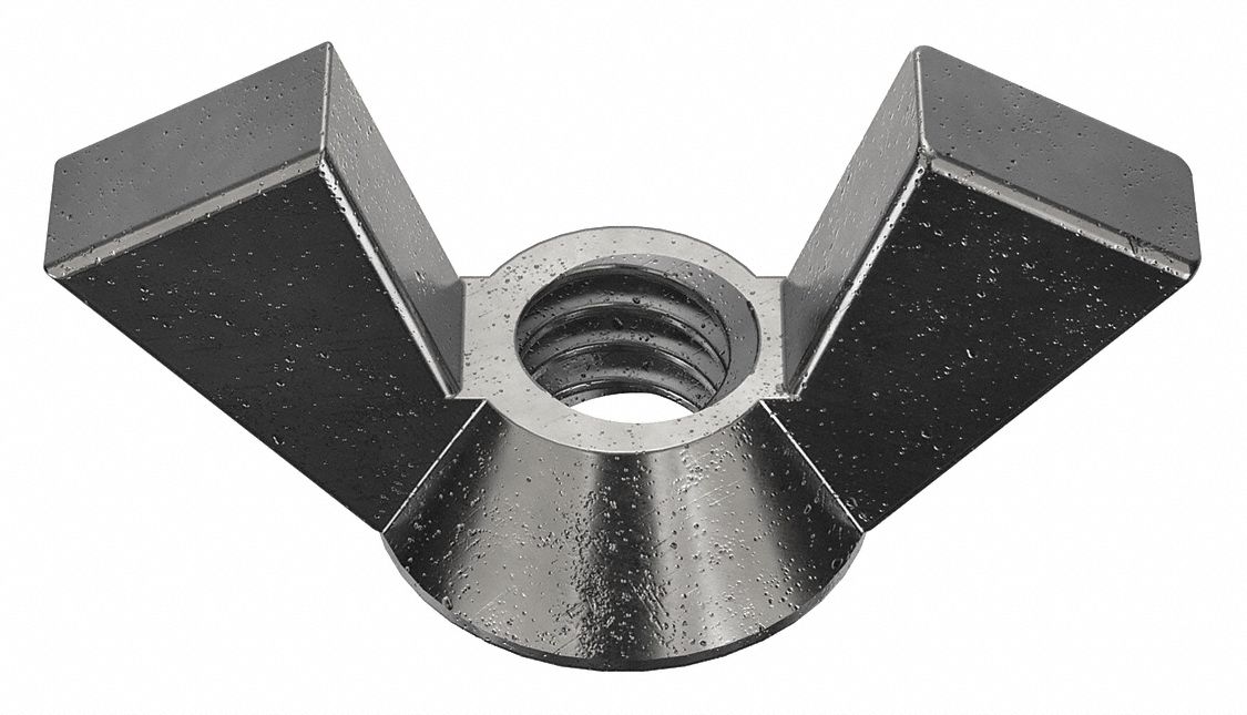 Wing Nut: 1/4"-20 Thread Size, Steel, Low Carbon, Plain, 1 7/8 in Max Wing Span, 10 PK
