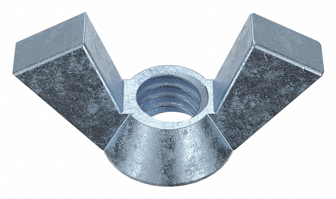 Wing Nut: 5/16"-18 Thread Size, Steel, Low Carbon, Zinc-Plated, 2 1/2 in Max Wing Span, 10 PK