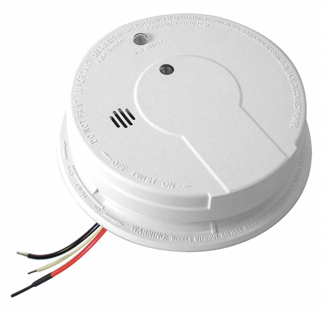 Smoke Alarm: 120V AC/9V, Photoelectric, Up to 24 Units, 85 dB @ 10 ft, LED Visual Alert