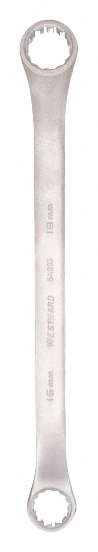 BOX END WRENCH, ALLOY STEEL, SATIN, 16 MM/18 MM HEAD SIZE, 10 IN OVERALL L, OFFSET