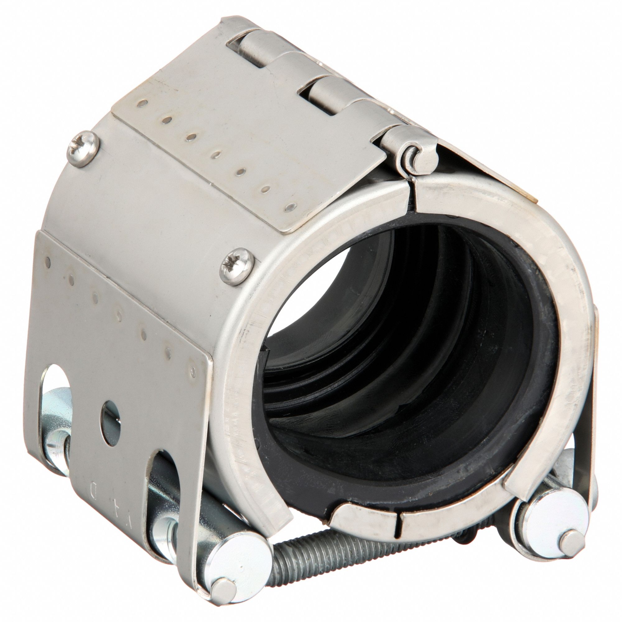 OPEN FLEX WRAP-AROUND PIPE COUPLING: POLISHED 316 SS, FOR AXIAL, 1½ IN CONNECTION
