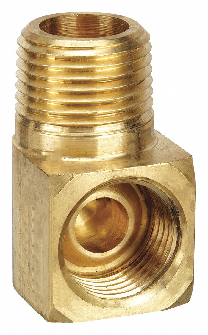 Flared Fitting Elbow: 1/2 in OD x 3/8 in Pipe Fitting Size, Threaded, 3/4"-18 Thread Size A, Brass