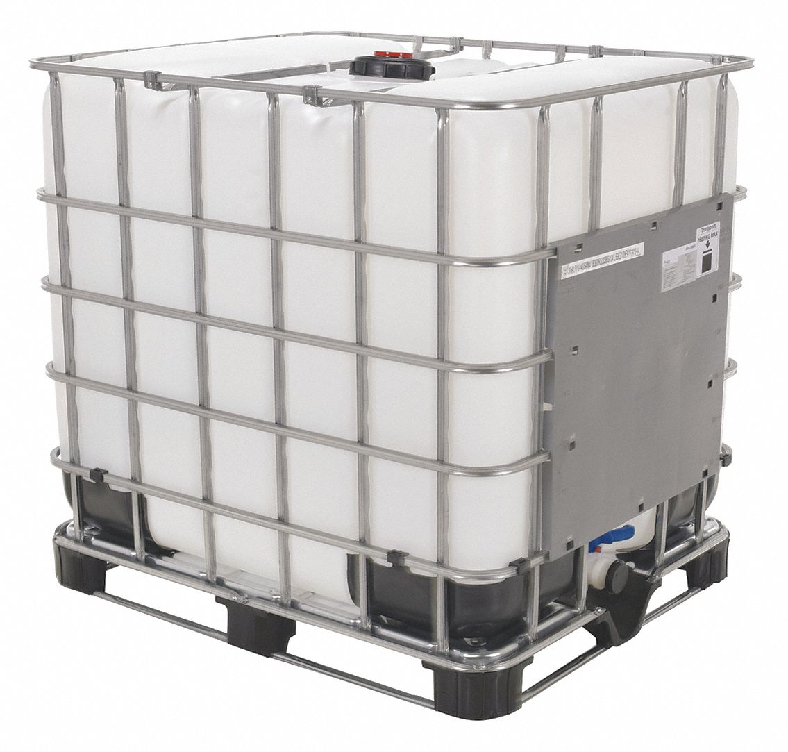 APPROVED VENDOR Liquid Storage Container: 40 in x 46 1/2 in x 48 in,  IBC-275, HDPE With Wire Frame