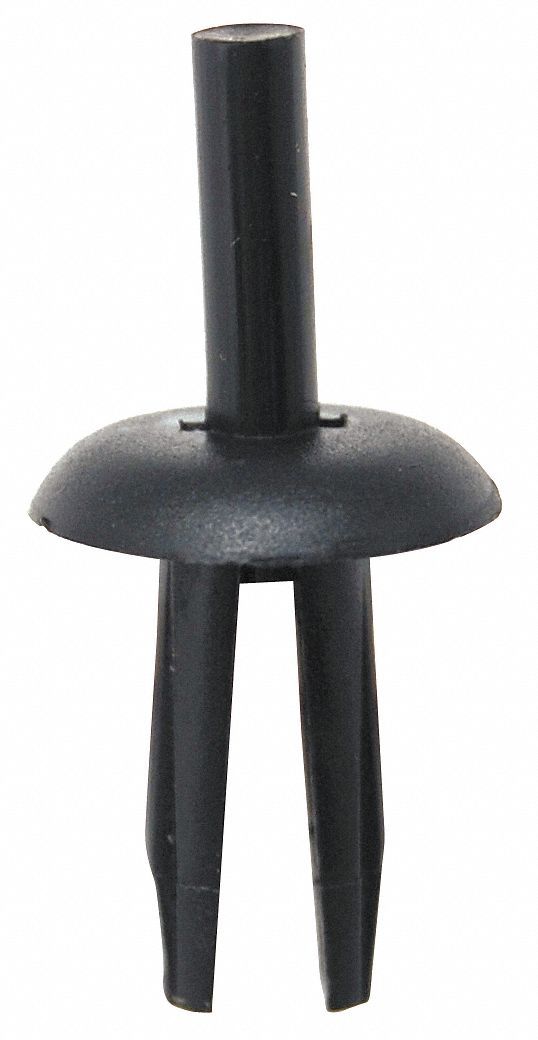 Nylon Retainers, Black, Flat, 0.625" L, PK50: Inch, Keyhole, Flat, 6.55 mm Shank Dia, Nylon, 50 PK