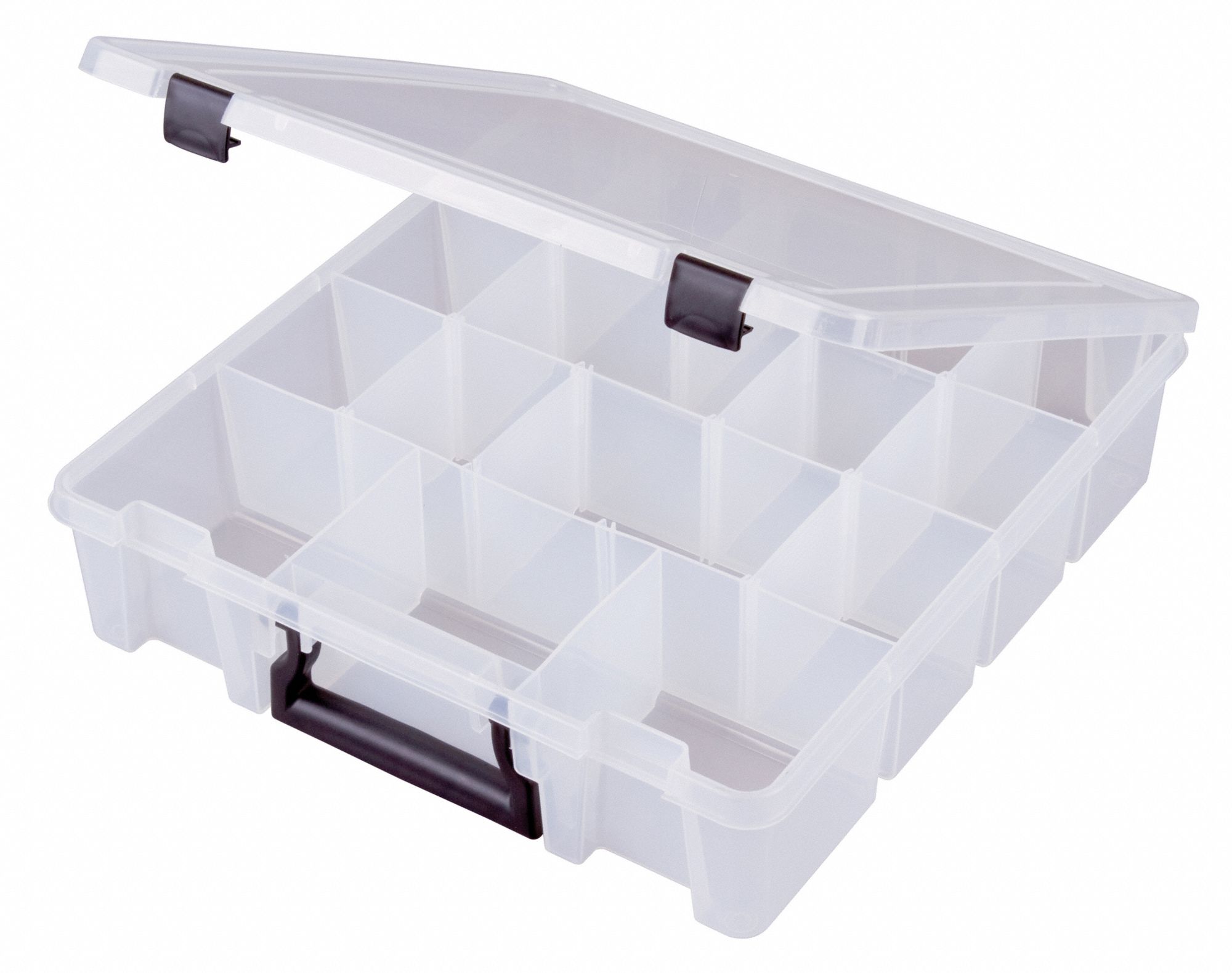 FLAMBEAU Adjustable Compartment Box: 15 in x 3 1/2 in, Clear, 6 ...