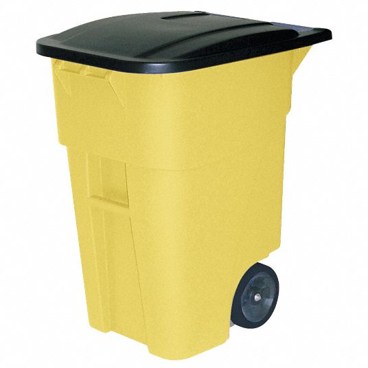 Rubbermaid Commercial Products 50-Gallons Yellow Plastic Commercial Wheeled  Trash Can with Lid Outdoor in the Trash Cans department at