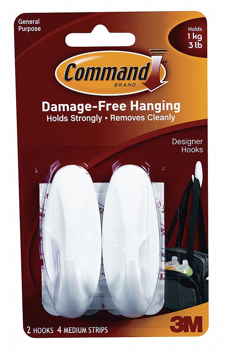 COMMAND Designer Medium Hooks 1 Hooks, Molded Plastic, Matte, 3 lb Working Load Limit, 2 PK