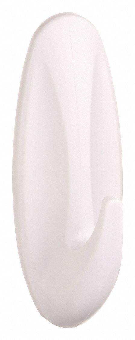 Hook: 3 lb Wt Capacity, 1 Points per Hook, White, 3 5/32 in Overall Ht, 2 PK