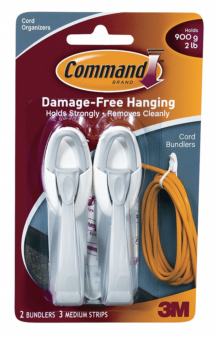 COMMAND Cord Bundler Hook 1 Hooks, Molded Plastic, Glossy, 3 lb
