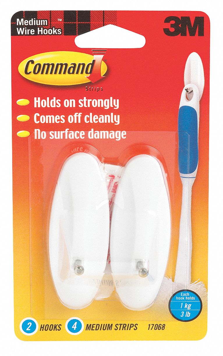COMMAND Medium Wire Hooks 1 Hooks, Molded Plastic, Glossy, 3 lb Working Load Limit, 2 PK