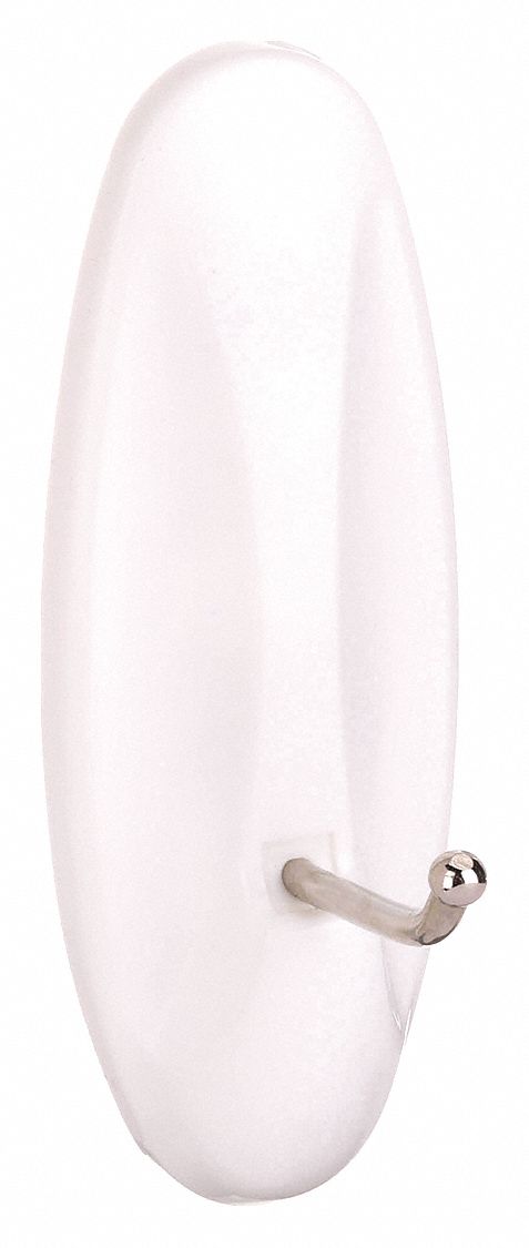 Hook: 4 3/4 lb Wt Capacity, 1 Points per Hook, White, 4 in Overall Ht, 1 1/2 in Overall Wd