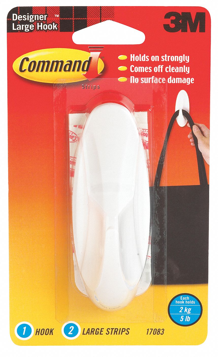 COMMAND Adhesive Back Utility Hook, 1 Hook(s), Molded Plastic, 1 EA 5MVK817083 Grainger