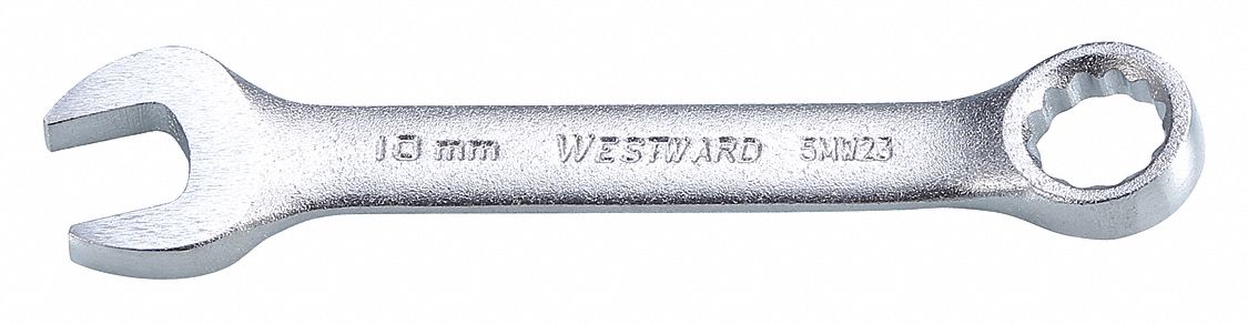 Combination Wrench: Alloy Steel, Satin, 10 mm Head Size, 3 3/4 in Overall Lg, Offset