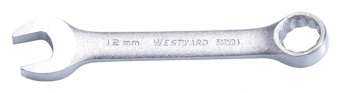 Combination Wrench: Alloy Steel, Satin, 12 mm Head Size, 4 in Overall Lg, Offset