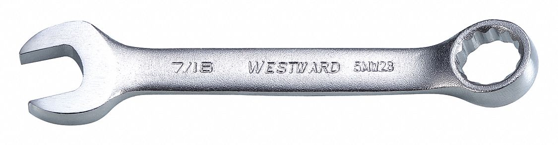 Combination Wrench: Alloy Steel, Satin, 7/16 in Head Size, 3 7/8 in Overall Lg, Offset