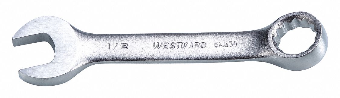Combination Wrench: Alloy Steel, Satin, 1/2 in Head Size, 4 1/2 in Overall Lg, Offset