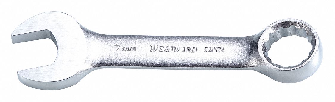 Combination Wrench: Alloy Steel, Satin, 17 mm Head Size, 5 in Overall Lg, Offset