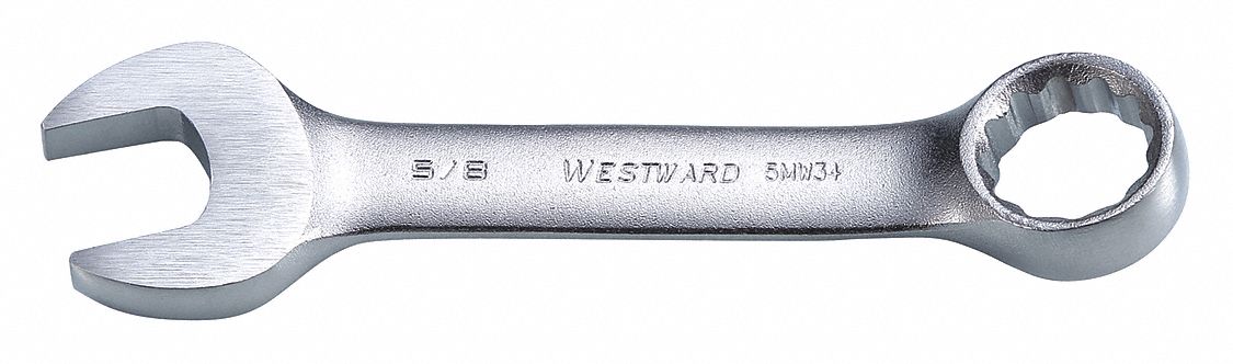 Combination Wrench: Alloy Steel, Satin, 5/8 in Head Size, 4 1/4 in Overall Lg, Offset